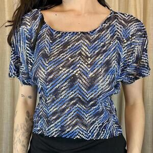 Bebe blue sequin mesh crop top